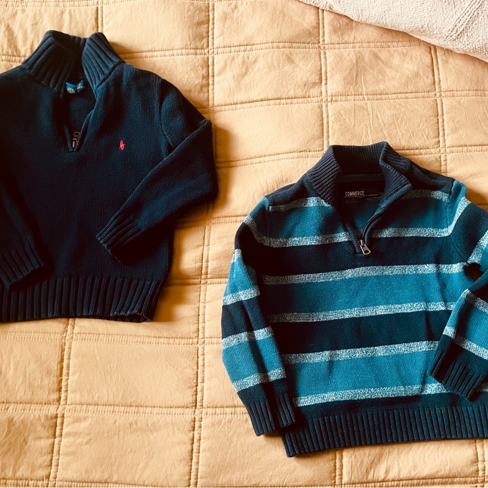 Polo by Ralph Lauren Navy and Commerce Teal Stripe Half-Zip Sweaters